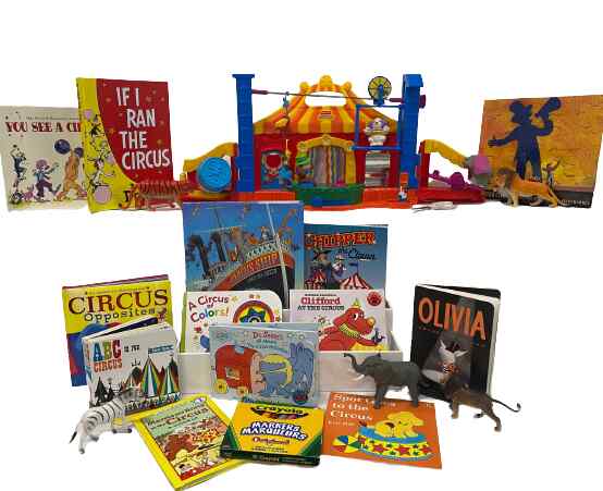 Literacy book bin. Circus bin